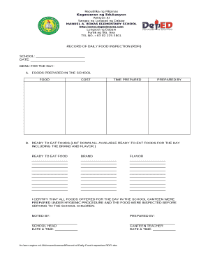 RECORD of DAILY FOOD INSPECTION RDFI  Form