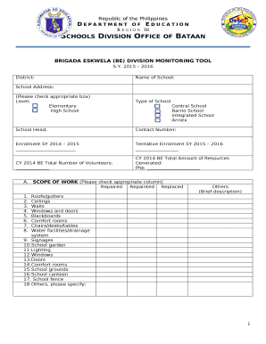 Brigada Eskwela Monitoring and Evaluation Tool  Form