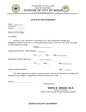 Notice of Step Increment Format