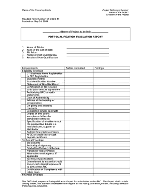 Post Qualification Report Sample  Form