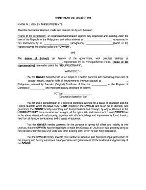 Usufruct Agreement Template South Africa  Form