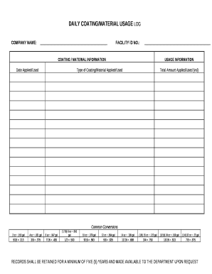 DAILY COATINGMATERIAL USAGE LOG  Form