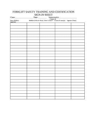 Safety Training Sign in Sheet  Form