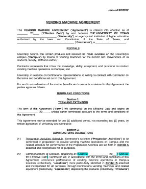  Vending Machine Agreement Template 2012