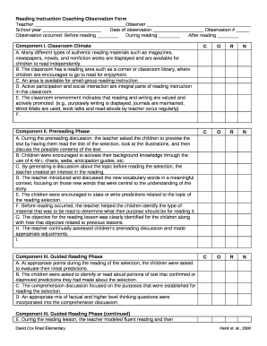 Reading Instruction Coaching Observation Form