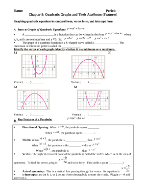 Chapter 8 Quadratic Graphs and Their Attributes Features Answer Key  Form