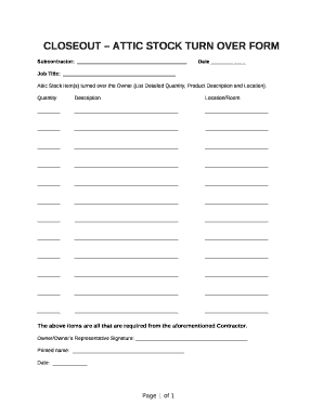 Attic Stock Form