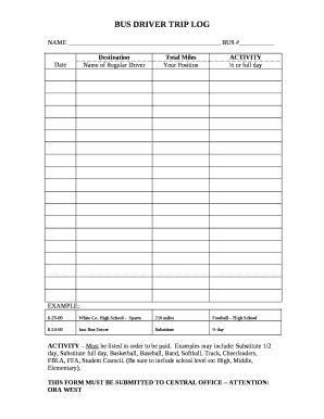 Bus Log Template  Form