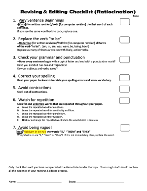 Ratiocination Checklist  Form