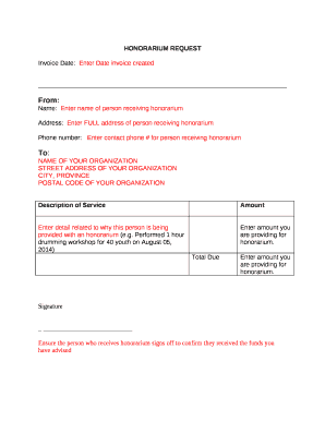 Honorarium Invoice Template  Form