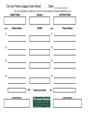 Col Lee Tennis League Score Sheet  Form