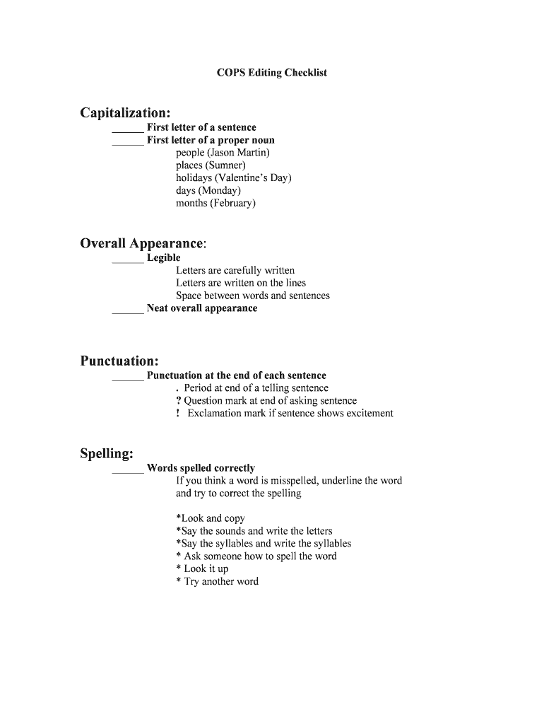 COPS Editing Checklist  Form