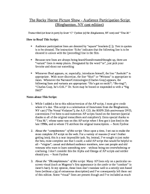 Rocky Horror Picture Show Audience Participation Script PDF  Form