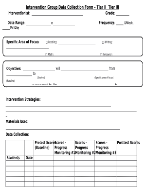 Intervention Group Data Collection Form Tier IITier III