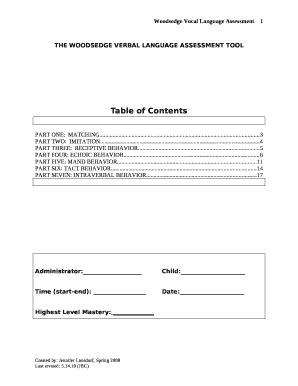 The WOODSEDGE VERBAL LANGUAGE ASSESSMENT TOOL  Form