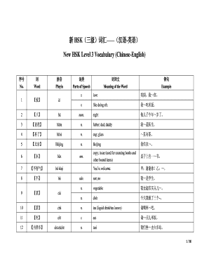 New Hsk Level 3 Vocabulary Chinese English  Form