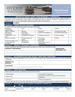 Record of Advice Template South Africa  Form