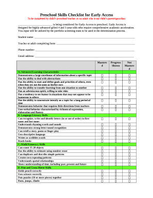 Preschool Skills Checklist PDF  Form
