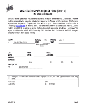 Vhsl Coaches Pass  Form