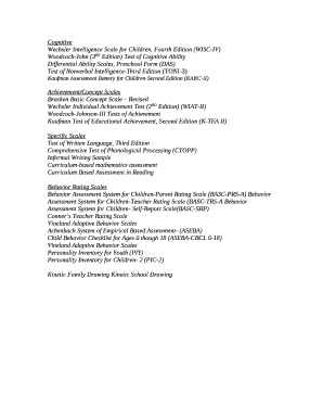 Wechsler Intelligence Scale for Children Fourth Edition PDF  Form