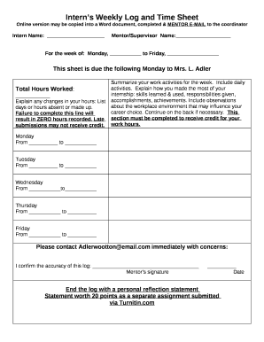 Internship Weekly Log Sample  Form