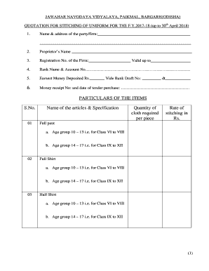 School Uniform Quotation Format