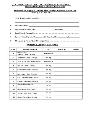 Grocery Quotation Format