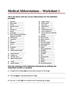 Medical Abbreviations Worksheet 1 Answer Key  Form