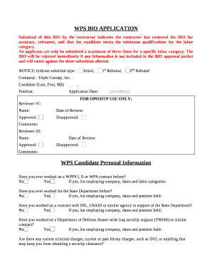 WPS BIO APPLICATION  Form