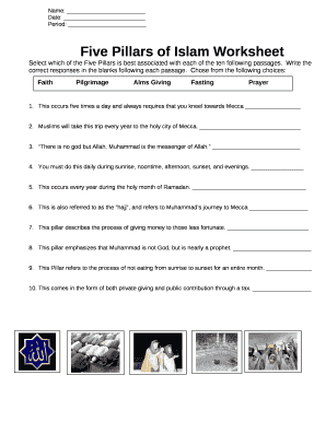 5 Pillars of Islam Worksheet PDF  Form