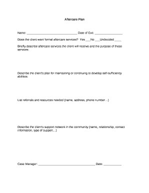 Aftercare Plan Template  Form