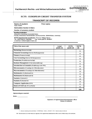 Transcript of Records Template  Form