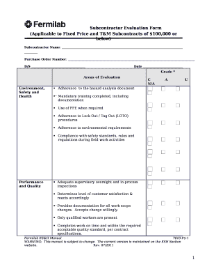Subcontractor Evaluation Form