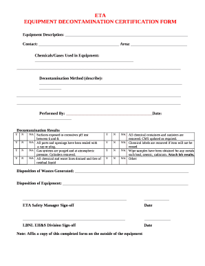 Decontamination Certificate Template  Form