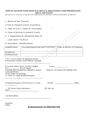 Application for Service Regularisation and Probation Declaration PDF  Form