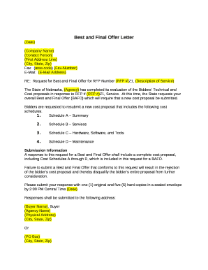 Best and Final Offer Email Template  Form