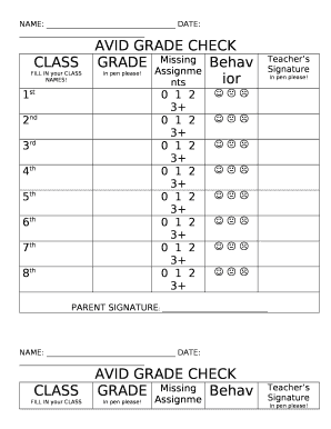 Avid Grade Check Form