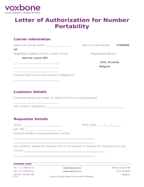 Letter of Portability  Form