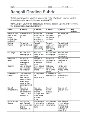 Rubrics for Rangoli Competition  Form