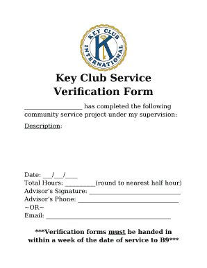 Key Club Service Verification Form