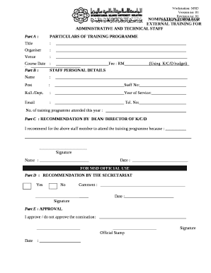 Training Nomination Form Template Excel