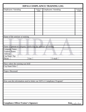 HIPAA COMPLAINCE TRAINING LOG  Form