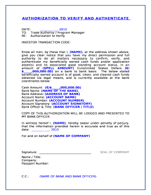 Authorization to Verify Funds  Form