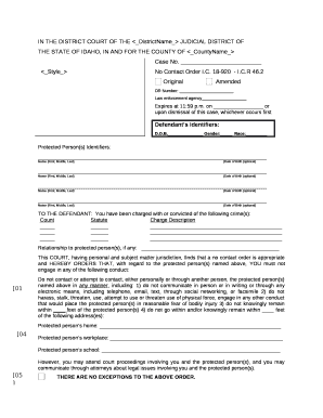 No Contact Order Template  Form