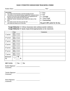 Daily Positive Behavior Tracking Form DOC