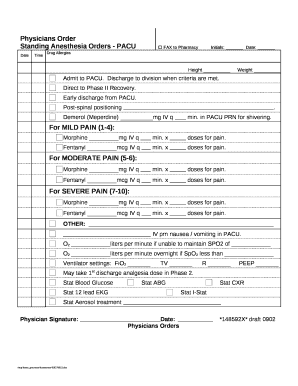 Standing Anesthesia Orders PACU  Form