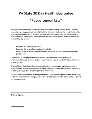 30 Day Puppy Health Guarantee  Form