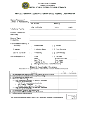 Application for Accreditation of Drug Testing Laboratory  Form