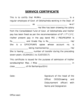 Service Certificate Format for Govt Employees