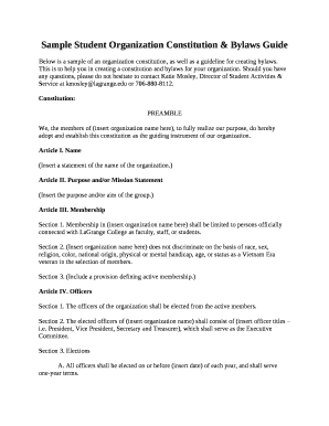 Constitution and Bylaws Sample  Form